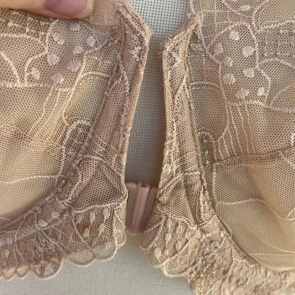 Delimara Tan Sheer Lace Underwire Front Hook plus Size Bra - Picture 2 of 8